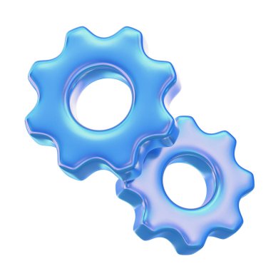 Pürüzsüz yanardöner yüzeyi olan iki parlak mavi dişlinin üç boyutlu görüntüsü. Teknoloji, yapılandırma, iş akışı, dijital sistemler ve mekanik süreçleri temsil eder