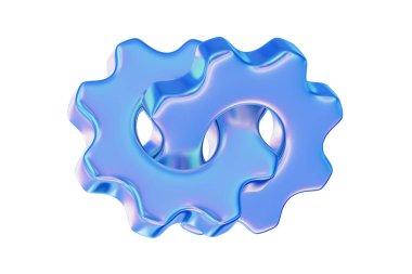 Birbirine kenetlenmiş iki mavi vites mekaniği, takım çalışmasını, işlem koordinasyonunu, mühendisliği, sistem fonksiyonlarını ve iş akışını sembolize eden üç boyutlu resimleme