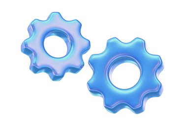 Parlak yanardöner 3D mavi dişliler ayarları, mekaniği, mühendisliği ve yapılandırma araçlarını temsil eder