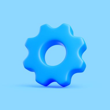 Açık arkaplan üzerinde pürüzsüz bir mavi 3D dişli, ayarları, yapılandırmayı, teknolojiyi, mekaniği ve sistem denetimini sembolize eder