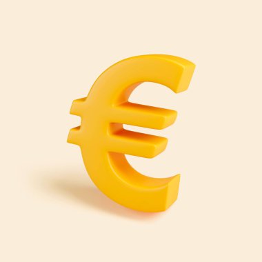 Avrupa para birimi, finans, ekonomi, fiyatlandırma ve iş konseptini temsil eden üç boyutlu bir sarı euro sembolü