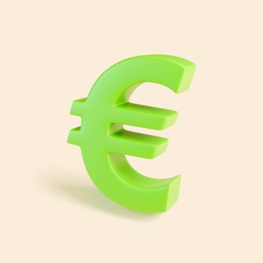 Yeşil avro para birimi sembolünün 3 boyutlu çizimi ışık arka planında izole edilmiş. Maliye, Avrupa ekonomisi, para değişimi, bankacılık, yatırım ve ticaret kavramı