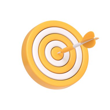 Merkezi vuran bir okla, hedefi, başarıyı, odaklanmayı ve başarıyı sembolize eden üç boyutlu bir hedef.