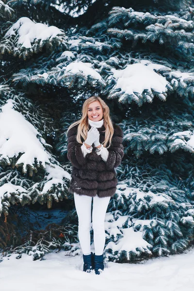 겨울 옷을 입은 젊고 아름다운 여성의 모습. 겨울 패션 — 스톡 사진