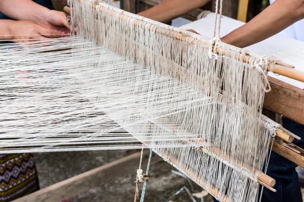 Part of loom white thread homemade — Stock Photo, Image