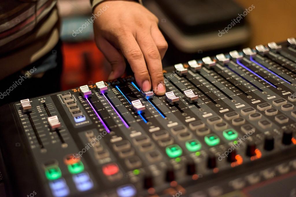 Audio mixer mixing board fader and knobs, Music console w Stock Photo by ©bouybin 81870576