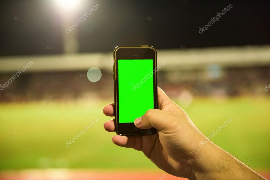 Smartphone With Green Screen Take A Photo In Soccer Field Stock Photo C Bouybin 81951238