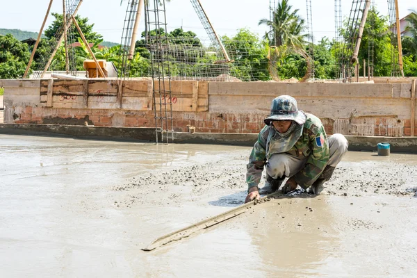 Stukadoor concrete cement vloer topping met float — Stockfoto