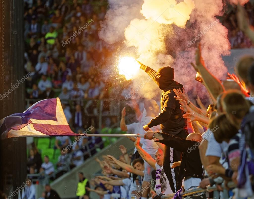 BUDAPEST - March 10: Fans Of FTC Light Fire During Ferencvarosi TC