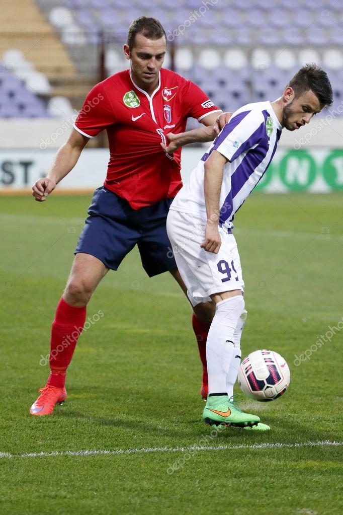 BUDAPEST, HUNGARY - MAY 7, 2016: Bojan Sankovic (R) Of Ujpest FC