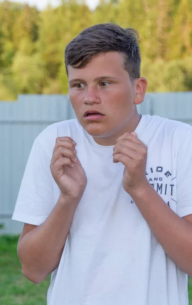 Teenager Expresses Various Emotions His Face — Stock Photo, Image