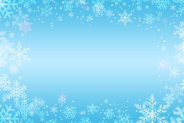 Mavi Noel kış arka planında kar taneleriyle
