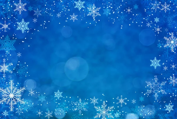 Blå Jul Vinter Bakgrund Med Vita Snöflingor — Stockfoto