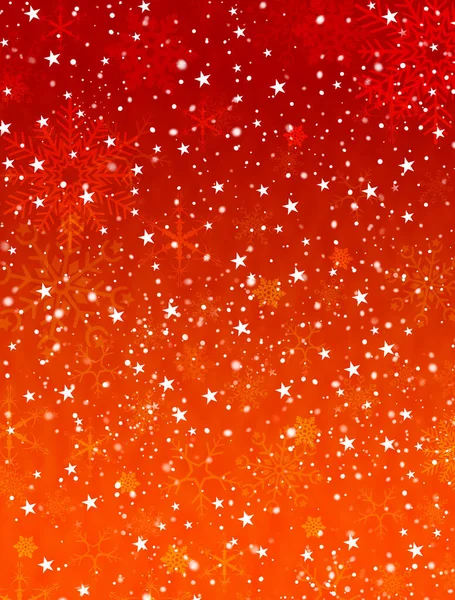 Rote Weihnachten Winter Hintergrund Mit Schneeflocken Und Sternen — Stockfoto