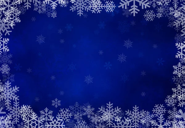 Fondo Invierno Navidad Azul Con Copos Nieve Blancos — Foto de Stock