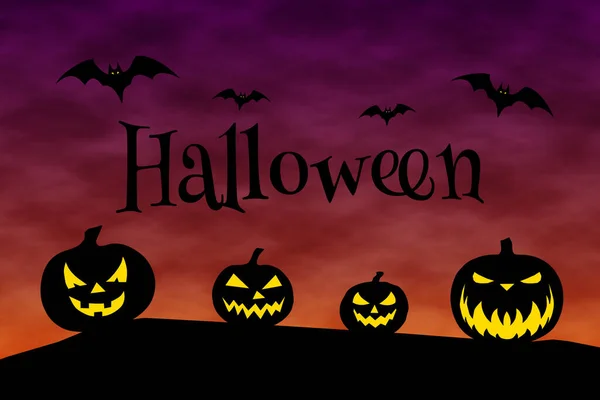 Sfondo Halloween Con Zucche Pipistrelli — Foto Stock