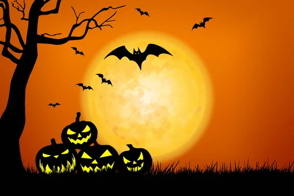 Sfondo Halloween Con Zucche Pipistrelli — Foto Stock