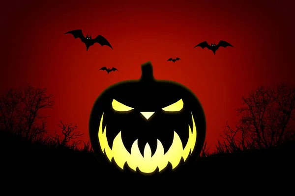 Halloween Hintergrund Mit Gruseligen Kürbis Und Fledermäusen — Stockfoto