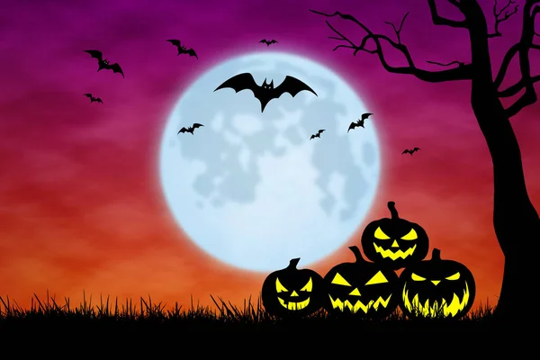 Halloween Background Pumpkins Bats — Stock Photo, Image