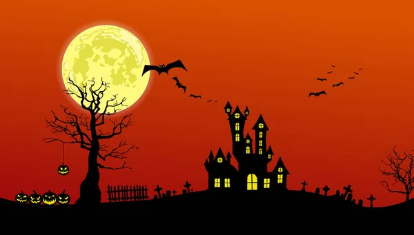 Espeluznante Fondo Halloween Con Ilustración Vectores Castillo — Archivo Imágenes Vectoriales