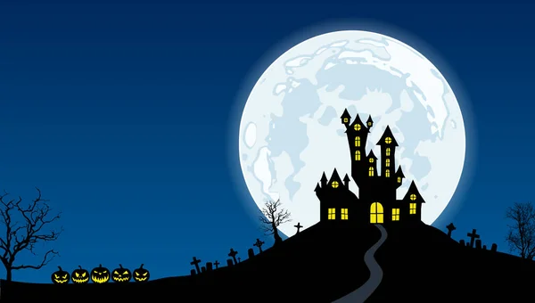 Espeluznante Fondo Halloween Con Ilustración Vectores Castillo — Archivo Imágenes Vectoriales