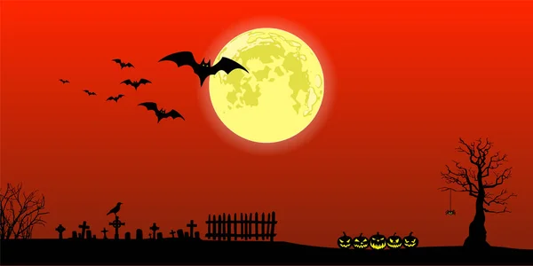 Läskig Halloween Bakgrund Med Kyrkogård Vektor Illustration — Stock vektor