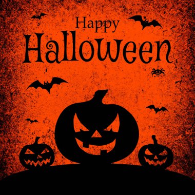 Cadılar Bayramı 'nız kutlu olsun. Ürkütücü balkabakları ve yarasalarla arka plan çizimleri.