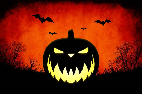 Halloween background with scary pumpkin and bats