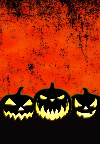 Ilustración Fondo Grunge Halloween Con Calabazas Espeluznantes —  Fotos de Stock