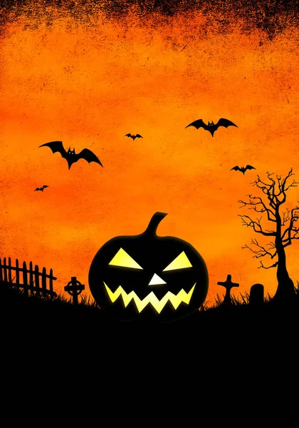 Halloween Grunge Bakgrund Illustration Med Kuslig Pumpa — Stockfoto