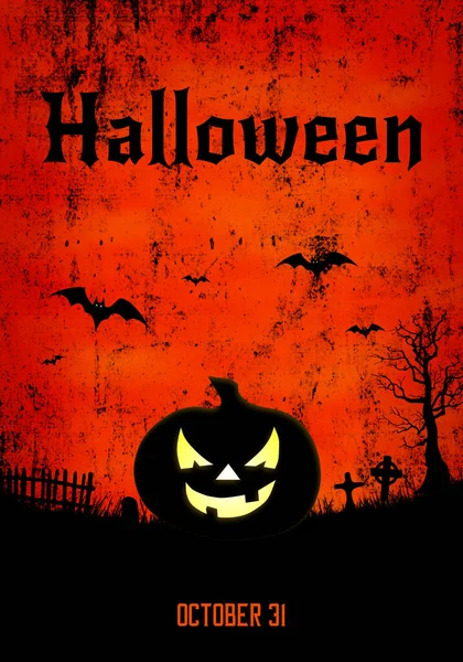 Ilustración Fondo Grunge Halloween Con Calabaza Jack Lantern — Foto de Stock
