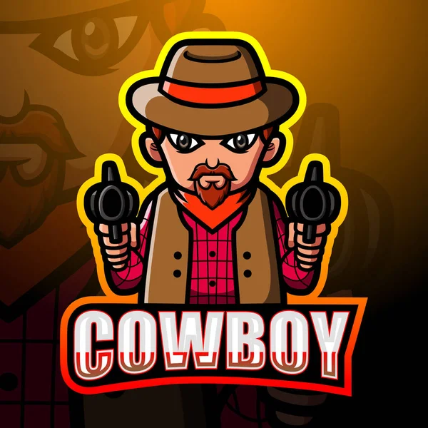 Vektorillustration Des Cowboy Maskottchens Esport Logo Design — Stockvektor