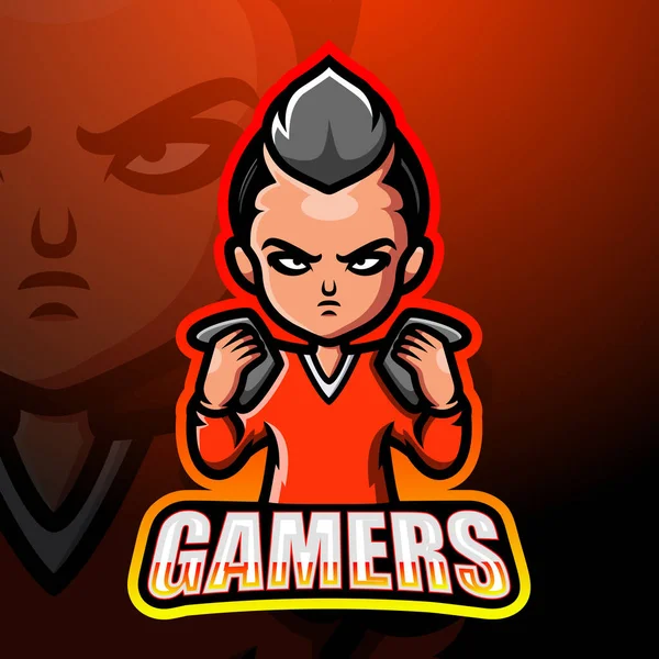 Vector Illustratie Van Gamer Jongen Mascotte Esport Logo Ontwerp — Stockvector