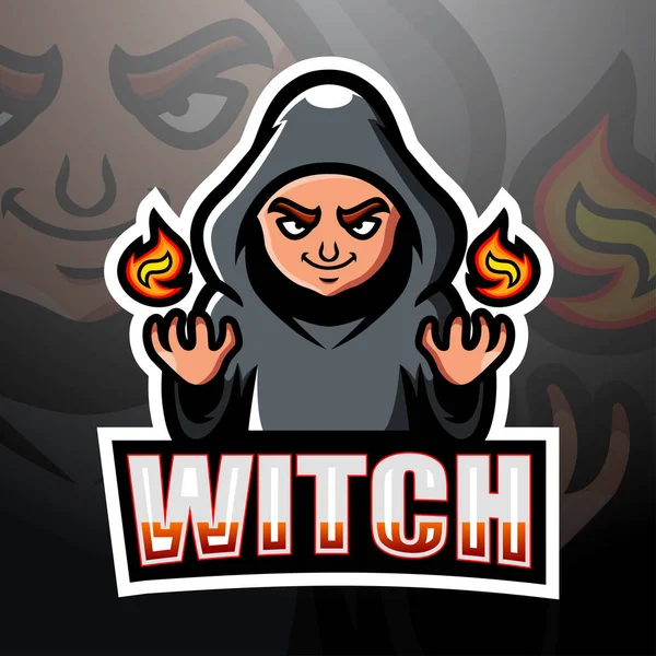 Wektor Ilustracja Projektu Logo Maskotki Witch Esport — Wektor stockowy