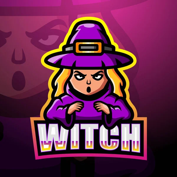 Vector Illustratie Van Witch Mascotte Esport Logo Ontwerp — Stockvector