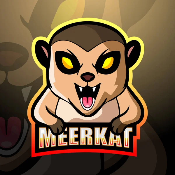 Meerkatマスコットエスポートロゴデザインのベクトルイラスト — ストックベクタ