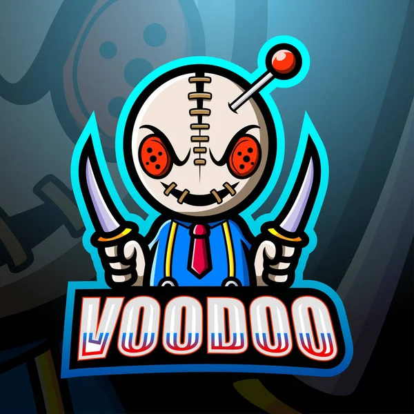 Voodoo Maskot Esport Logo Tasarımının Vektör Illüstrasyonu — Stok Vektör