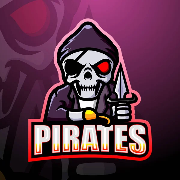 Ilustração Vetorial Pirata Crânio Esport Mascote Logotipo Design — Vetor de Stock