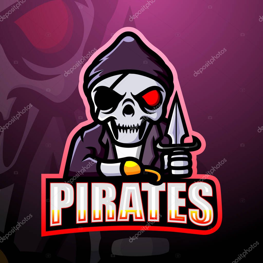 Vector illustration of Pirate skull esport mascot logo design