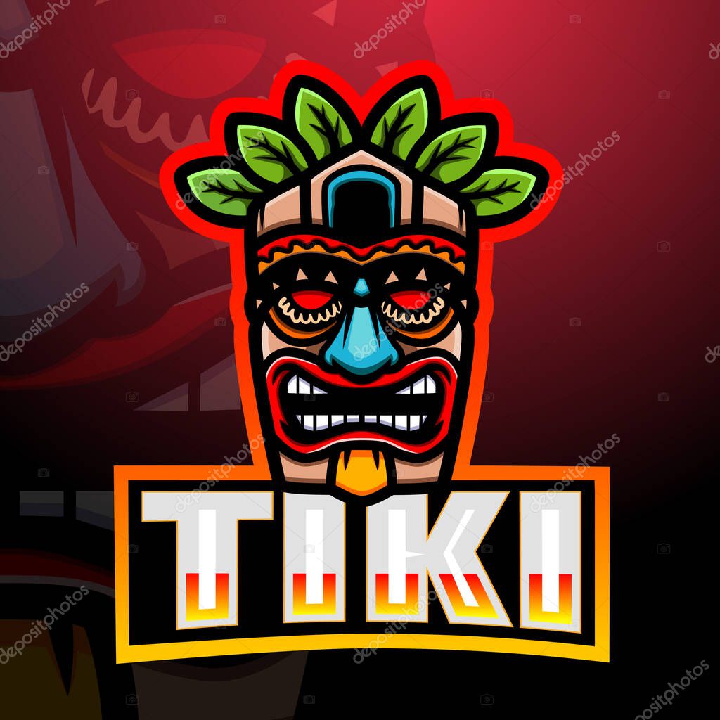 Vector illustration of Tiki mask mascot esport logo design