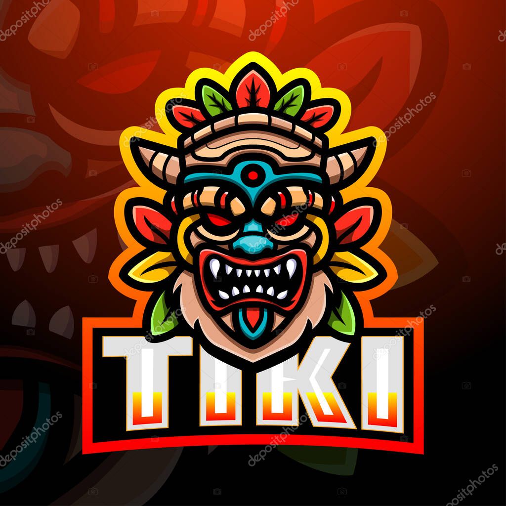Vector illustration of Tiki mask mascot esport logo design