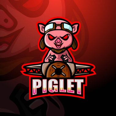 Piglet pilot maskot esport logosu tasarımı