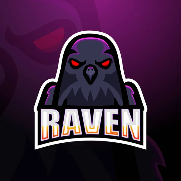 Raven Esport Disegno Logo Della Mascotte — Vettoriale Stock