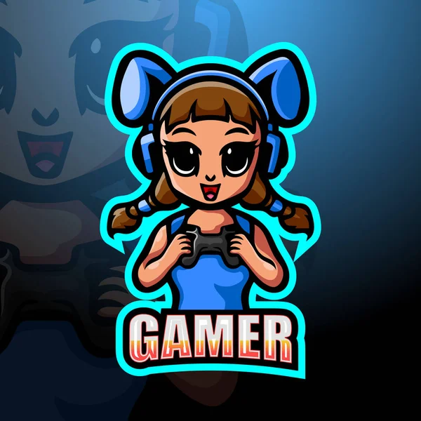 Gamer Chica Mascota Esport Logo Design — Archivo Imágenes Vectoriales