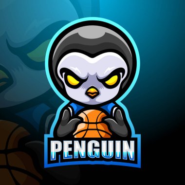 Basketbol pengueni maskot esport logosu tasarımı