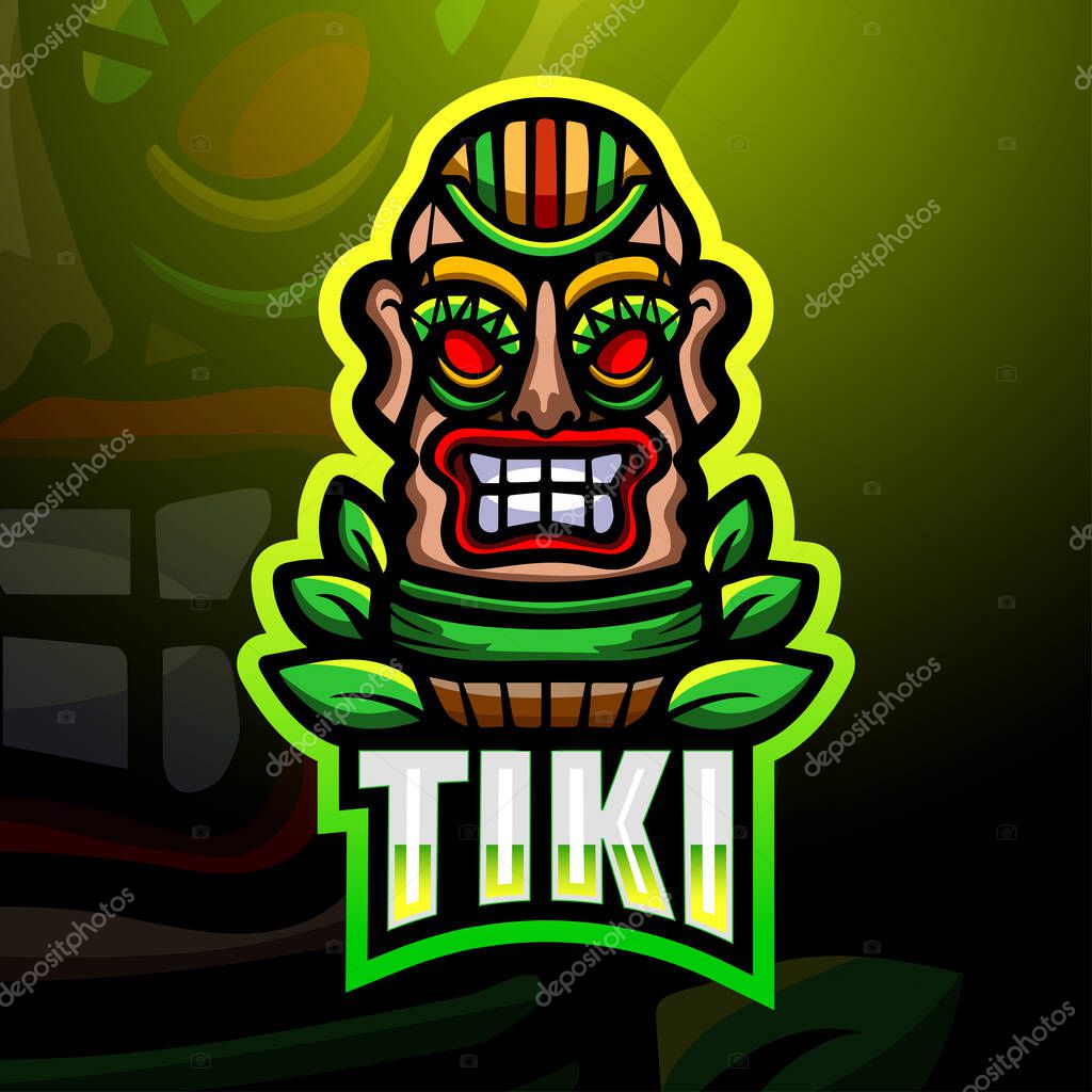 Vector illustration of Tiki mask mascot esport logo design
