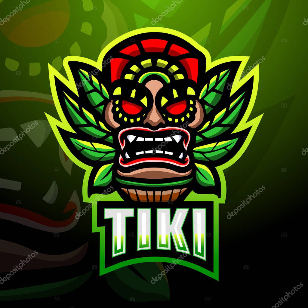 Vector illustration of Tiki mask mascot esport logo design