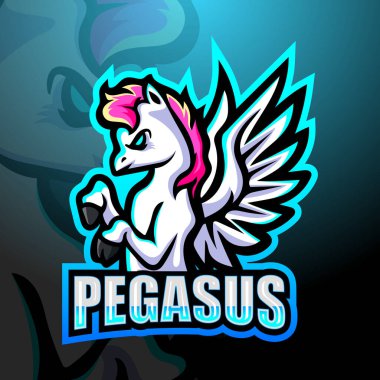Pegasus maskot esport logo tasarımının vektör illüstrasyonu