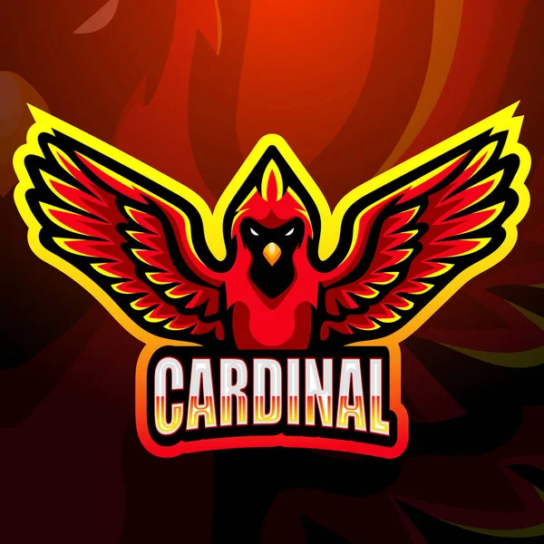 Cardinale Mascotte Esport Logo Design — Vettoriale Stock