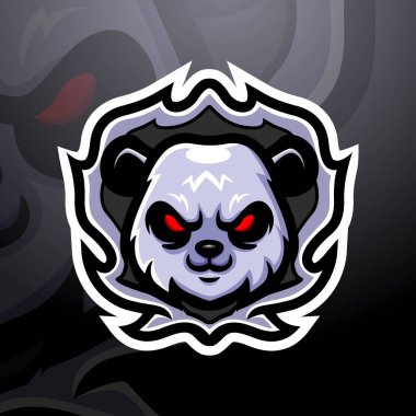 Panda baş maskotu Esport logo tasarımının vektör çizimi